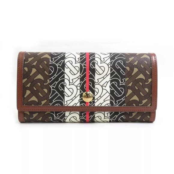Auth BURBERRY Long Wallet Brown/Black/White PVC - Picture 1 of 8